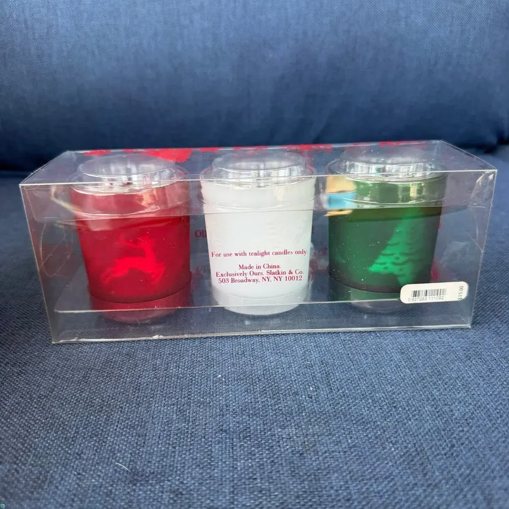 Slatkin Dancing Tealight Trio Christmas Candle Holder Gift Set of 3 NOS HTF